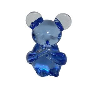 🐨🐼💙Koala Panda Bear Art Glass Figurine Paperweight Blue Vintage Home Decor